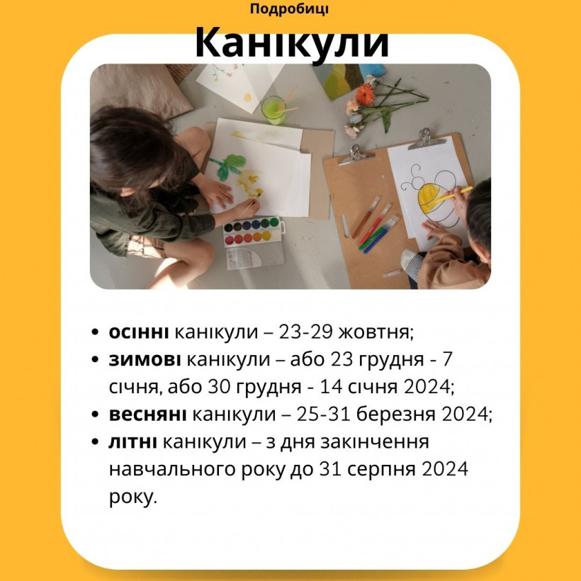 Графік канікул у навчальному році 2023/2024