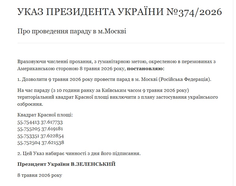Зеленський офіційно дозволив парад на Красній площі Зеленський офіційно дозволив парад на Красній площі